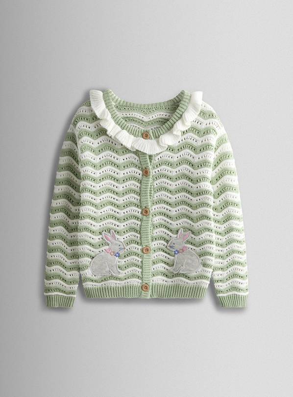 JOJO MAMAN BÉBÉ Bunny Applique Wavy Knit Cardigan Up To 3 mths